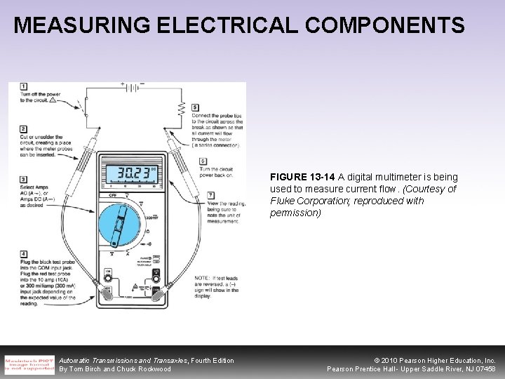 MEASURING ELECTRICAL COMPONENTS FIGURE 13 -14 A digital multimeter is being used to measure