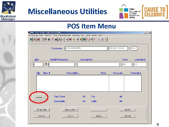 Miscellaneous Utilities POS Item Menu 9 Miscellaneous Utilities POS Item Menu 9