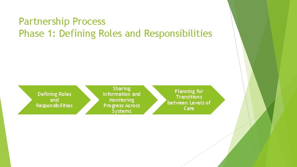 Partnership Process Phase 1: Defining Roles and Responsibilities Sharing Information and Monitoring Progress Across