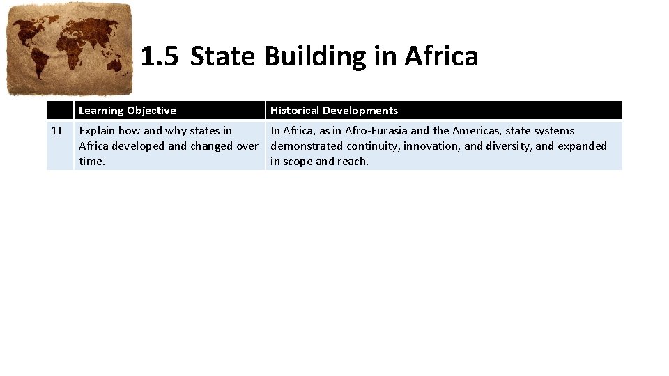 1. 5 State Building in Africa Learning Objective 1 J Historical Developments Explain how