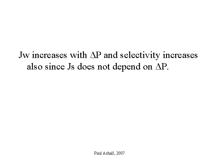 Jw increases with ΔP and selectivity increases also since Js does not depend on