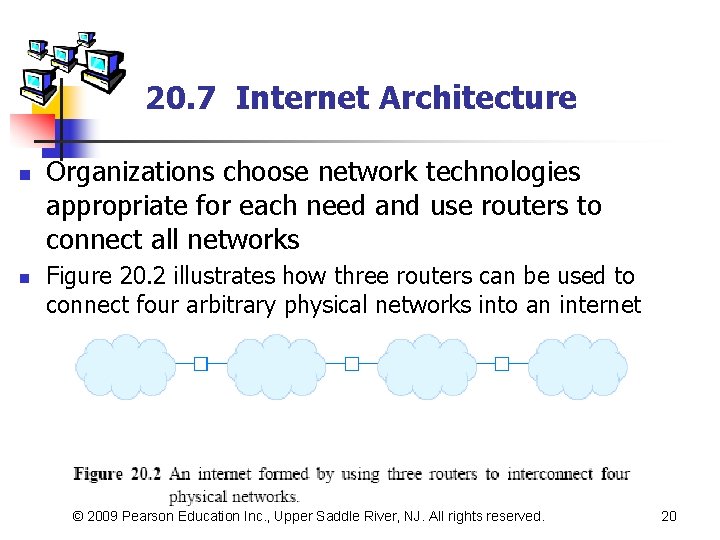 20. 7 Internet Architecture n n Organizations choose network technologies appropriate for each need