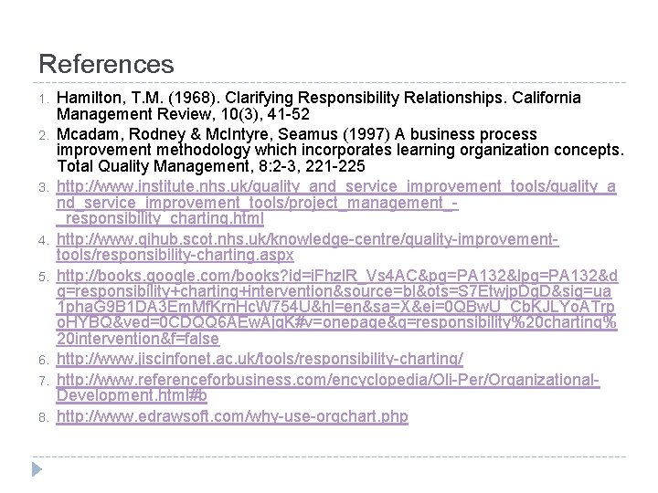 References 1. 2. 3. 4. 5. 6. 7. 8. Hamilton, T. M. (1968). Clarifying