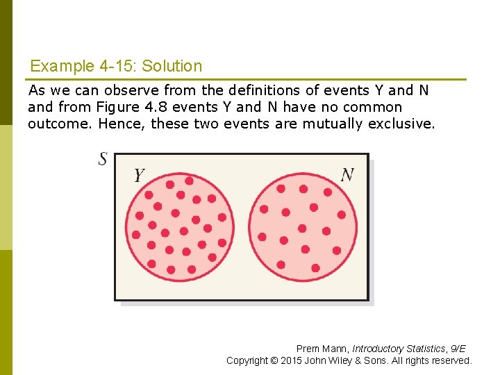 Example 4 -15: Solution As we can observe from the definitions of events Y