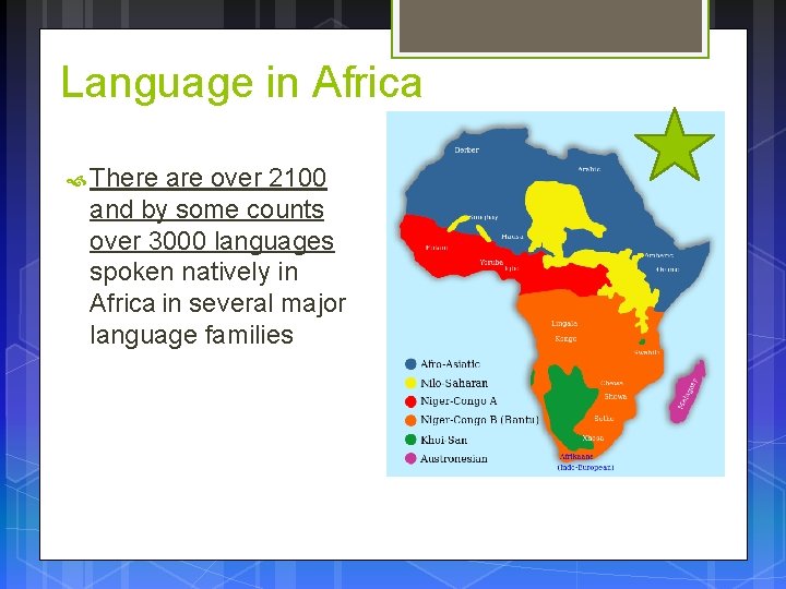 Language in Africa There are over 2100 and by some counts over 3000 languages