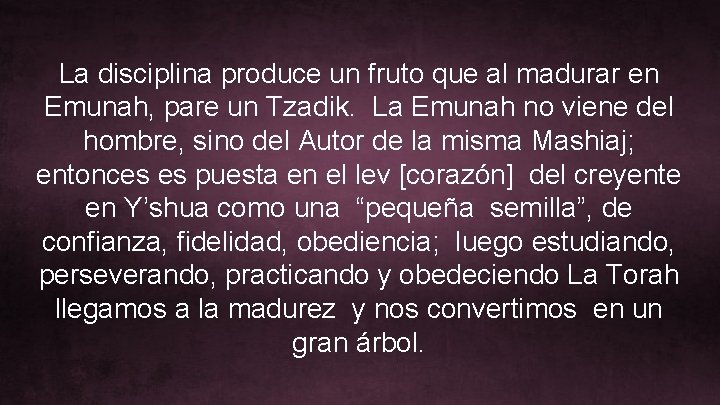 La disciplina produce un fruto que al madurar en Emunah, pare un Tzadik. La