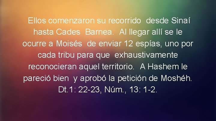 Ellos comenzaron su recorrido desde Sinaí hasta Cades Barnea. Al llegar allí se le