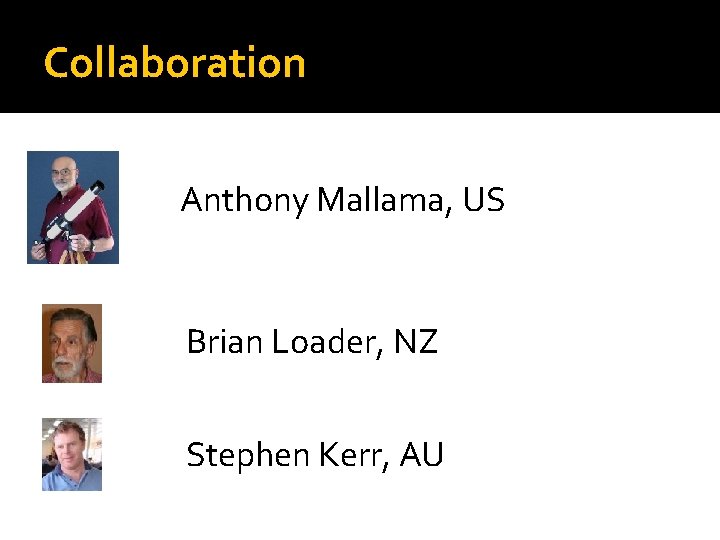 Collaboration Anthony Mallama, US Brian Loader, NZ Stephen Kerr, AU 