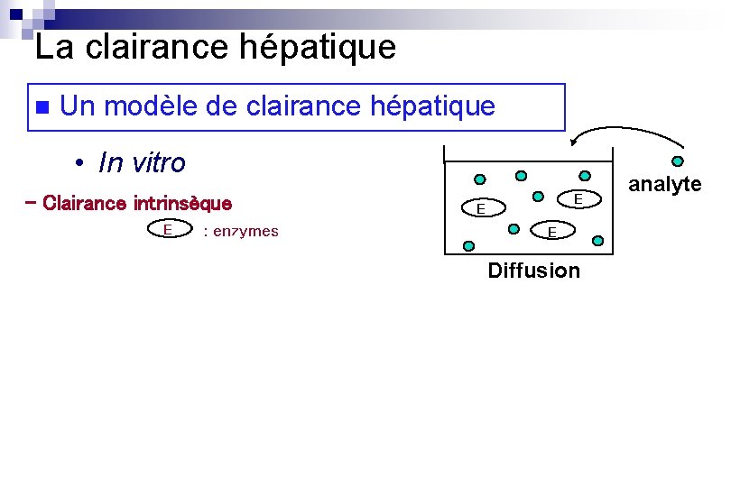 La clairance hépatique n Un modèle de clairance hépatique • In vitro - Clairance
