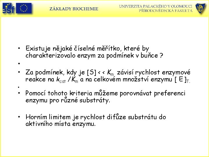  • Existuje nějaké číselné měřítko, které by charakterizovalo enzym za podmínek v buňce