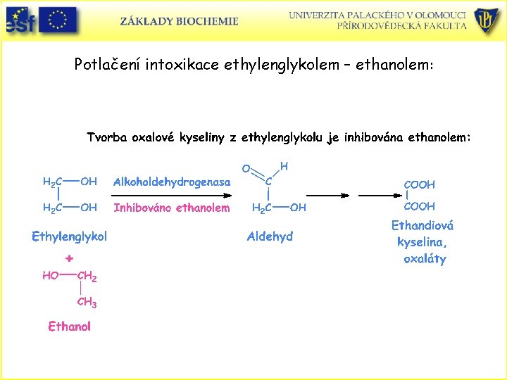 Potlačení intoxikace ethylenglykolem – ethanolem: 