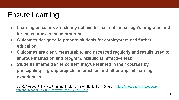 Ensure Learning ● Learning outcomes are clearly defined for each of the college’s programs