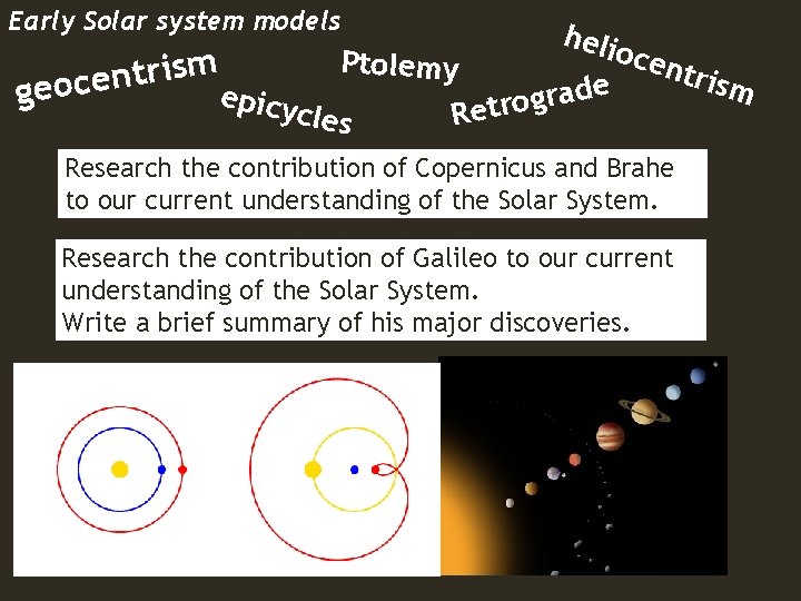 Early Solar system models m s i r t n e geoc ep Ptolemy