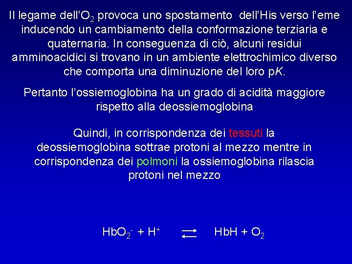 Il legame dell’O 2 provoca uno spostamento dell’His verso l’eme inducendo un cambiamento della