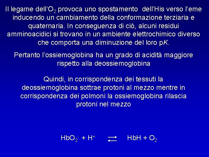 Il legame dell’O 2 provoca uno spostamento dell’His verso l’eme inducendo un cambiamento della