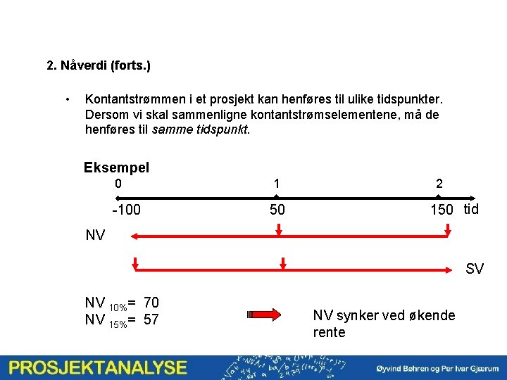 2. Nåverdi (forts. ) • Kontantstrømmen i et prosjekt kan henføres til ulike tidspunkter.