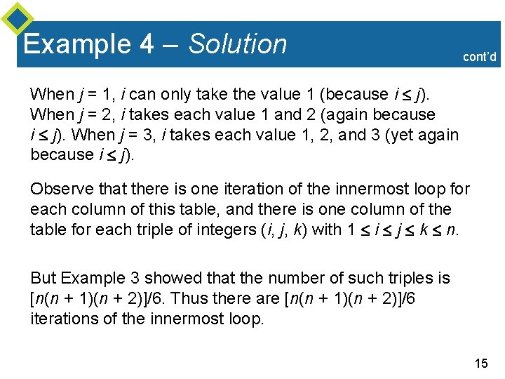 Example 4 – Solution cont’d When j = 1, i can only take the
