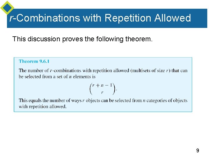 r-Combinations with Repetition Allowed This discussion proves the following theorem. 9 