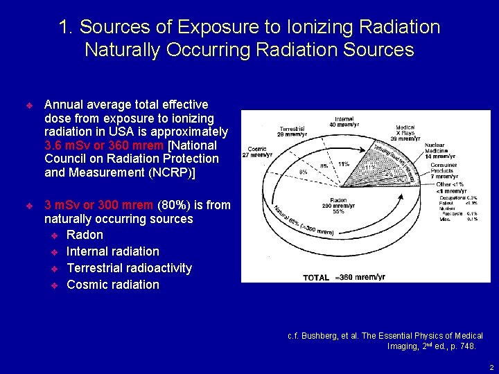 1. Sources of Exposure to Ionizing Radiation Naturally Occurring Radiation Sources v Annual average