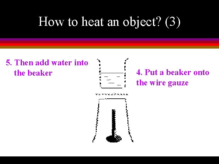 How to heat an object? (3) 5. Then add water into the beaker 4.