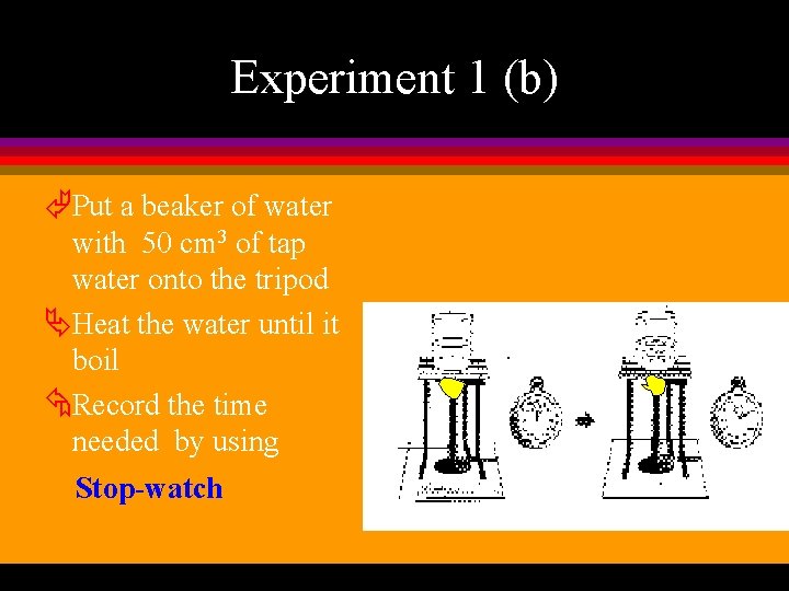 Experiment 1 (b) ÃPut a beaker of water with 50 cm 3 of tap