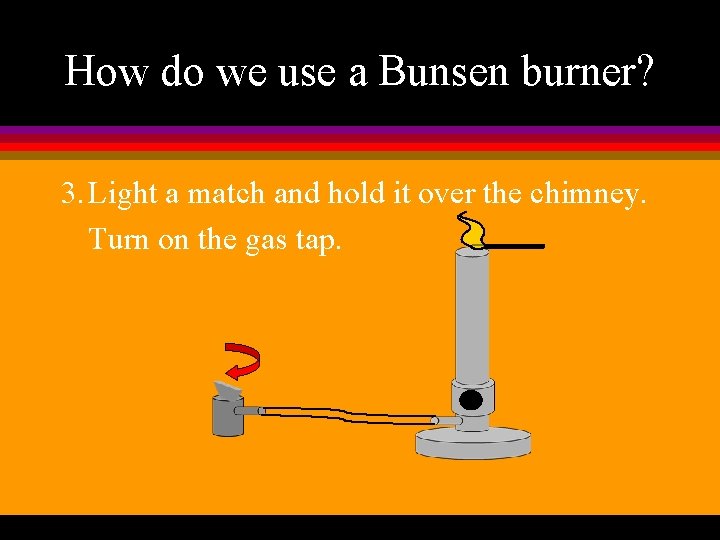 How do we use a Bunsen burner? 3. Light a match and hold it