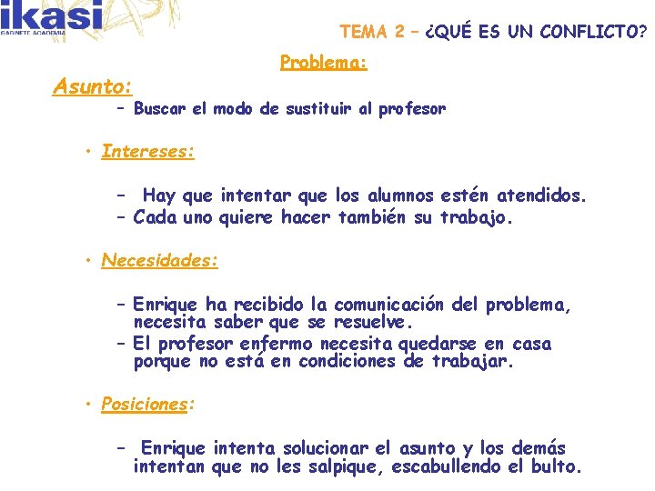 TEMA 2 – ¿QUÉ ES UN CONFLICTO? Asunto: Problema: – Buscar el modo de