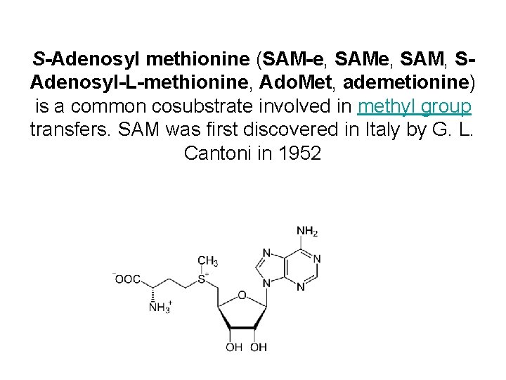S-Adenosyl methionine (SAM-e, SAM, SAdenosyl-L-methionine, Ado. Met, ademetionine) is a common cosubstrate involved in