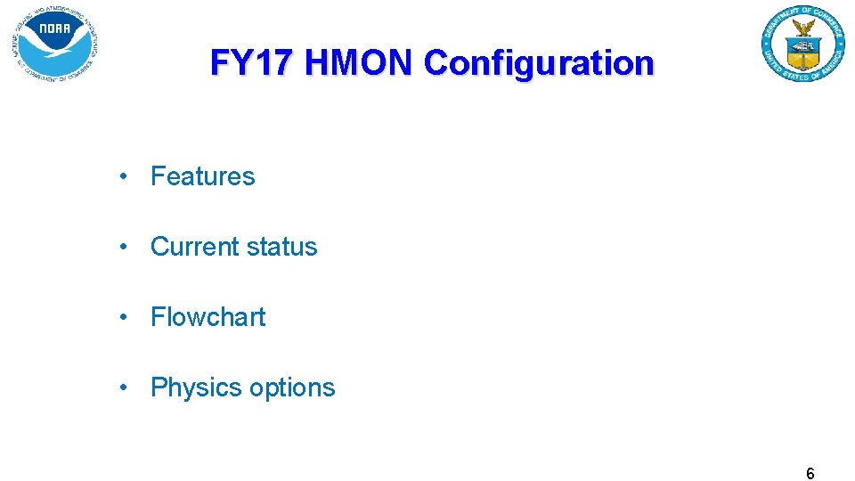 FY 17 HMON Configuration • Features • Current status • Flowchart • Physics options