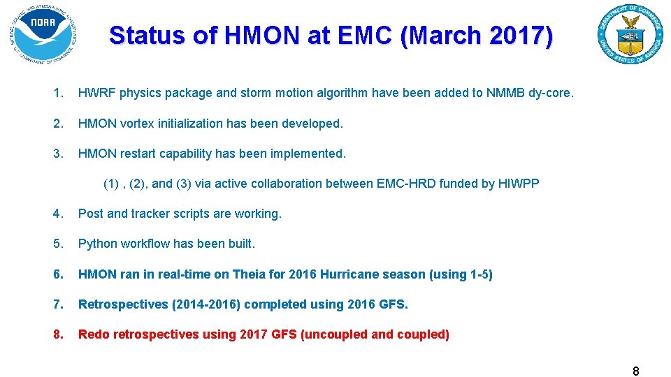 Status of HMON at EMC (March 2017) 1. HWRF physics package and storm motion