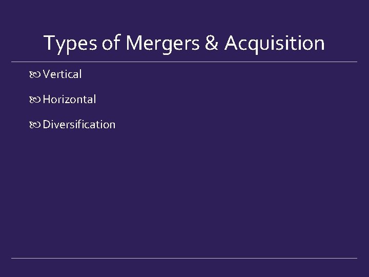 Types of Mergers & Acquisition Vertical Horizontal Diversification 