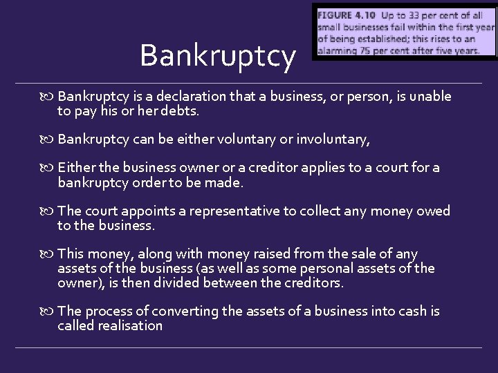 Bankruptcy is a declaration that a business, or person, is unable to pay his