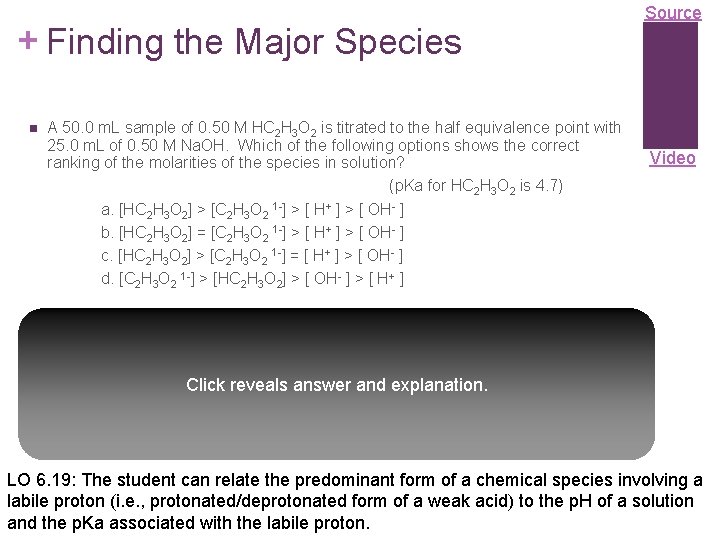 + Finding the Major Species n A 50. 0 m. L sample of 0.