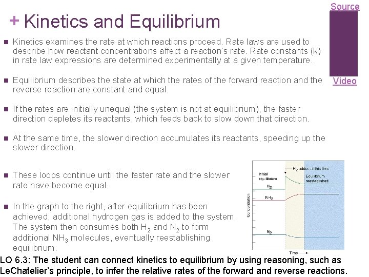 + Kinetics and Equilibrium Source n Kinetics examines the rate at which reactions proceed.