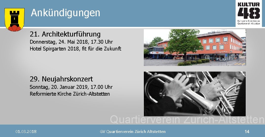 Ankündigungen 21. Architekturführung Donnerstag, 24. Mai 2018, 17. 30 Uhr Hotel Spirgarten 2018, fit