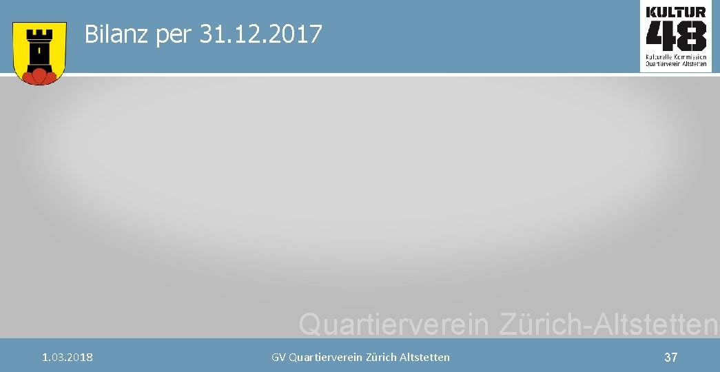 Bilanz per 31. 12. 2017 Quartierverein Zürich-Altstetten 1. 03. 2018 GV Quartierverein Zürich Altstetten