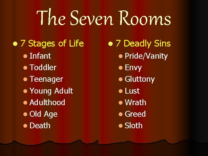 The Seven Rooms l 7 Stages of Life l 7 Deadly Sins l Infant