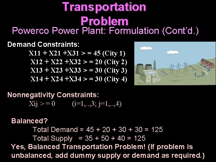 Transportation Problem Powerco Power Plant: Formulation (Cont’d. ) Demand Constraints: X 11 + X