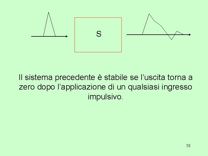 S Il sistema precedente è stabile se l’uscita torna a zero dopo l’applicazione di