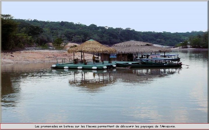 Les promenades en bateau sur les fleuves permettent de découvrir les paysages de l’Amazonie.