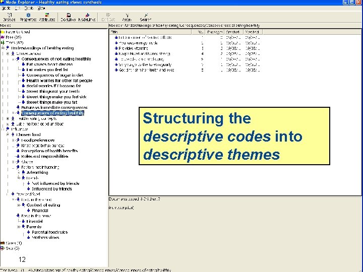 Structuring the descriptive codes into descriptive themes 12 