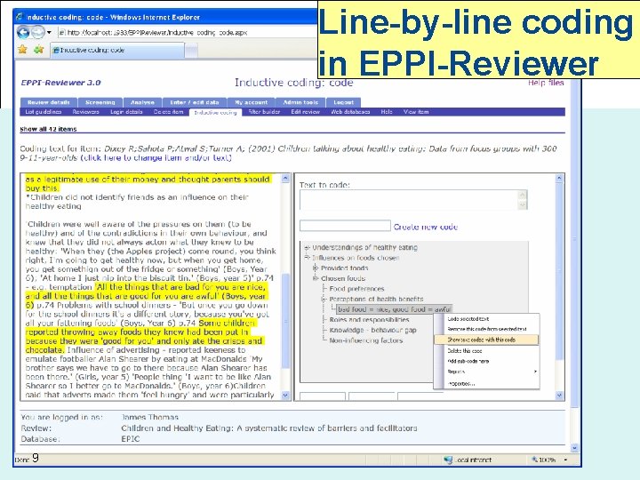 Line-by-line coding in EPPI-Reviewer 9 