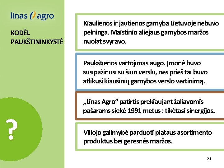 KODĖL PAUKŠTININKYSTĖ Kiaulienos ir jautienos gamyba Lietuvoje nebuvo pelninga. Maistinio aliejaus gamybos maržos nuolat