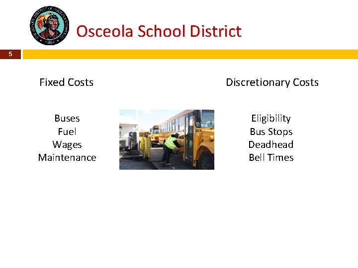 Osceola School District 5 Fixed Costs Discretionary Costs Buses Fuel Wages Maintenance Eligibility Bus