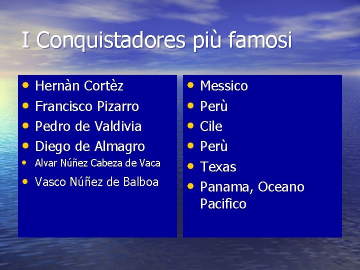 I Conquistadores più famosi • Hernàn Cortèz • Francisco Pizarro • Pedro de Valdivia