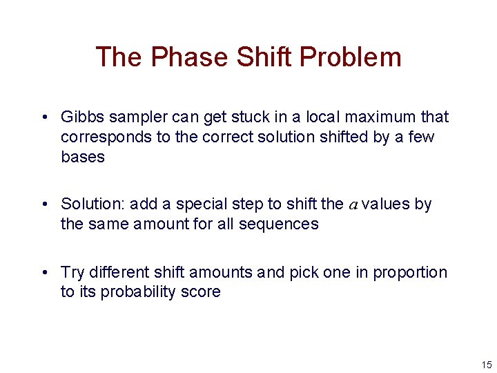 The Phase Shift Problem • Gibbs sampler can get stuck in a local maximum
