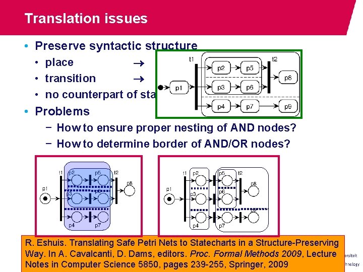 Translation issues • Preserve syntactic structure • place BASIC node • transition hyperedge •