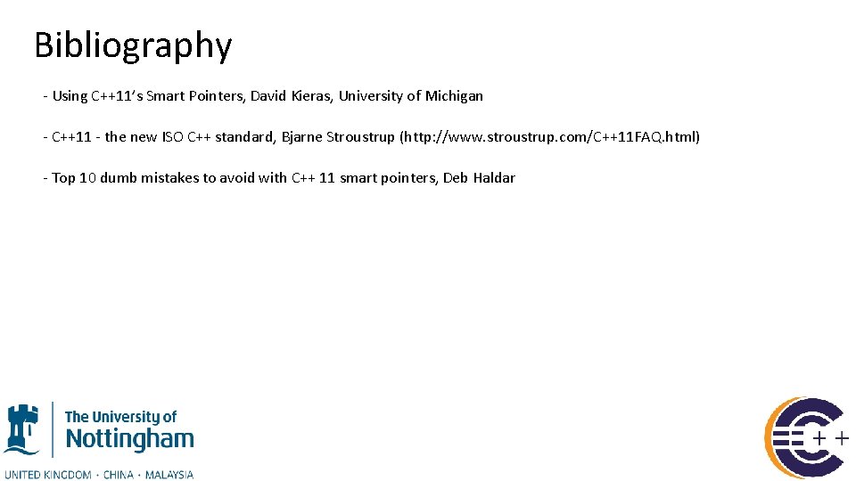 Bibliography - Using C++11’s Smart Pointers, David Kieras, University of Michigan - C++11 -