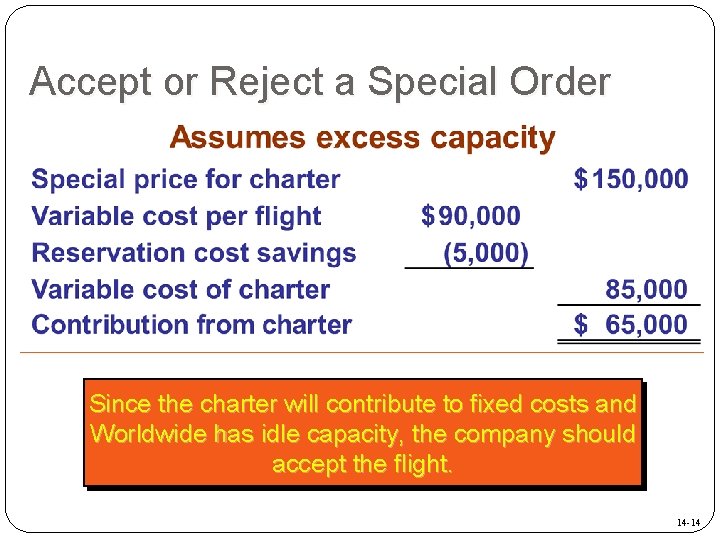 Accept or Reject a Special Order Since the charter will contribute to fixed costs