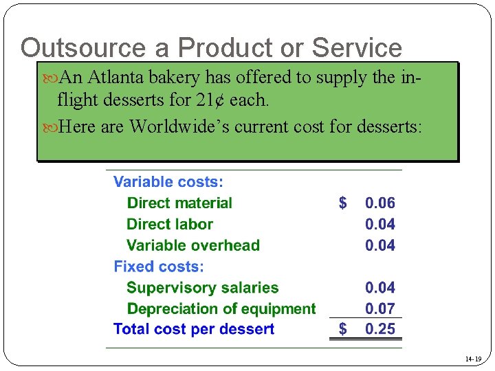 Outsource a Product or Service An Atlanta bakery has offered to supply the in-